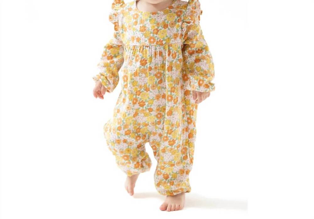 NEW ANGEL DEAR kid's sweet amber floral ruffle sleeve romper in ivory/light pink